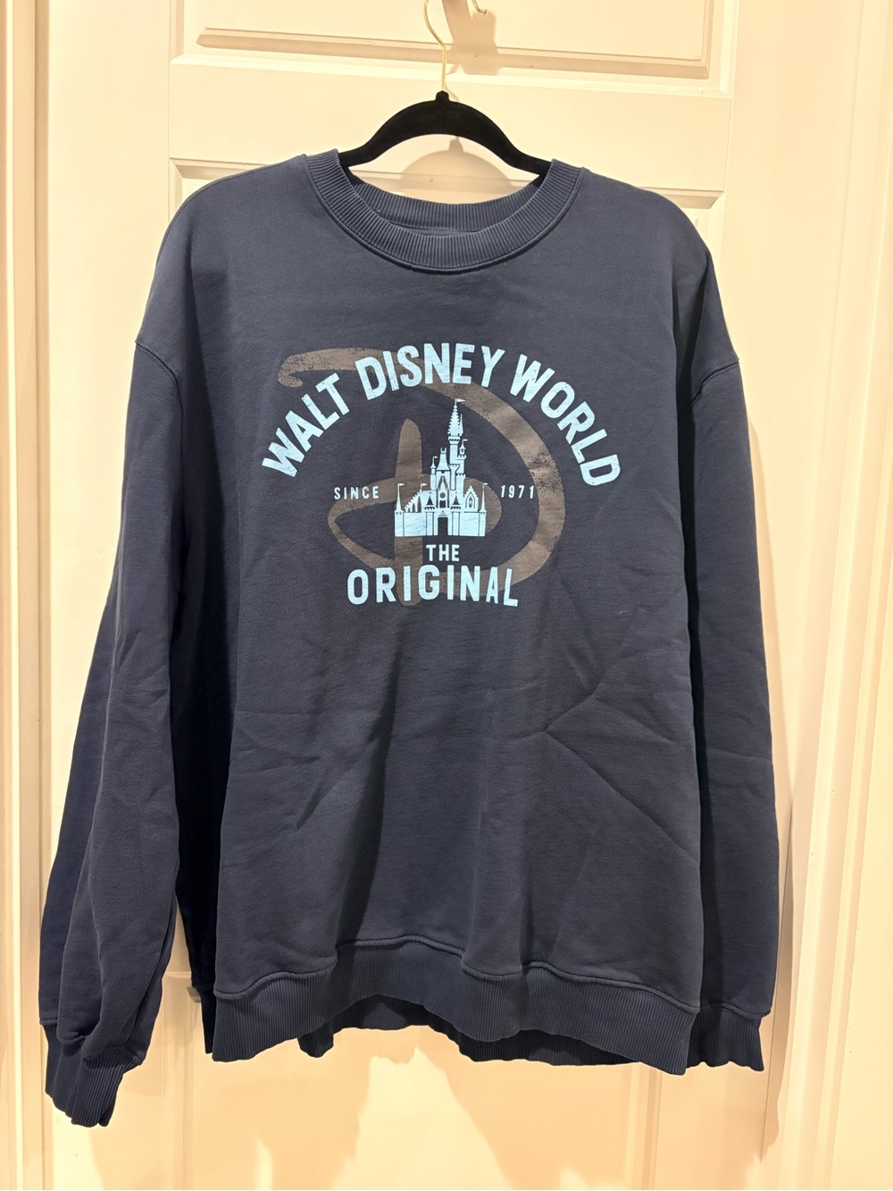 Disney Navy Crewneck Sweatshirt with Light Blue Walt Disney World Graphic